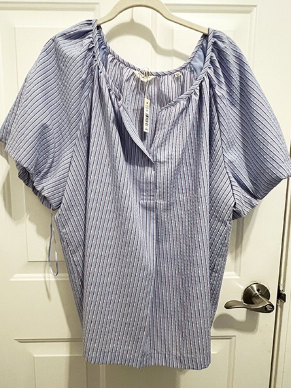 Max Studio London | Blue Stripe Short Sleeve Blouse * 3X * NWT